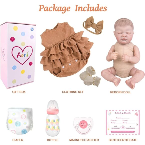 🆕20inch Soft Cloth Body Newborn Baby Poseable Limbs Coffee Doll Baby Girl - Picture 7 of 8